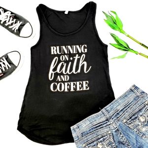 NEW Running on Faith and Coffee Graphic Tank Top in Black